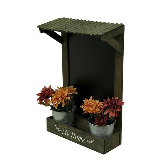 My Home Wooden Chalkboard Wall Hanging w/Shelf & Planters - Picture 2 of 4